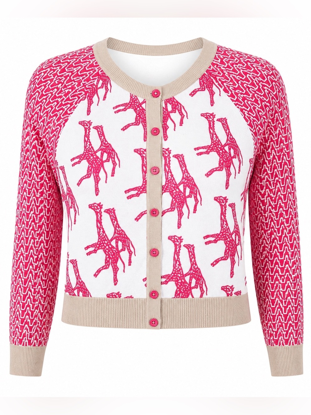 PLENTY by Tracy Reese Red & Cream Giraffe Pattern Cardigan Sweater XS - Picture 6 of 6